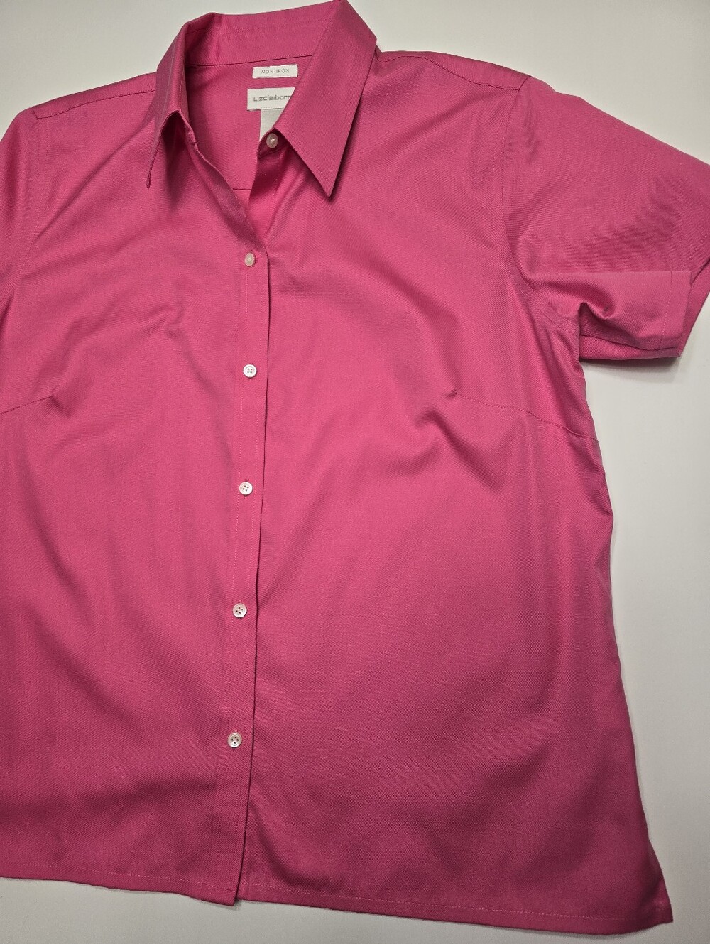 Liz Claiborne Non Iron Short Sleeve Button-Up Shirt in Bright Pink 12